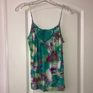 h.i.p. Turquoise & Purple Lace-Trim Watercolor Cami